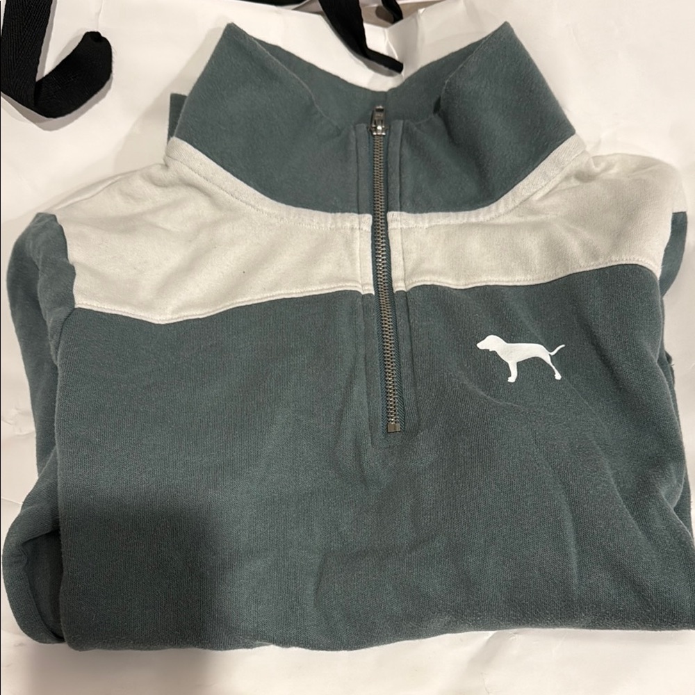 Teal and White Quarter-Zip Pullover